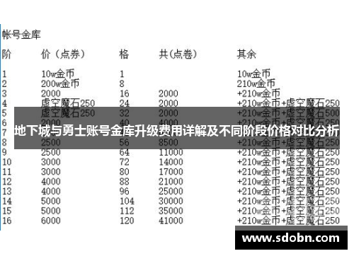 地下城与勇士账号金库升级费用详解及不同阶段价格对比分析